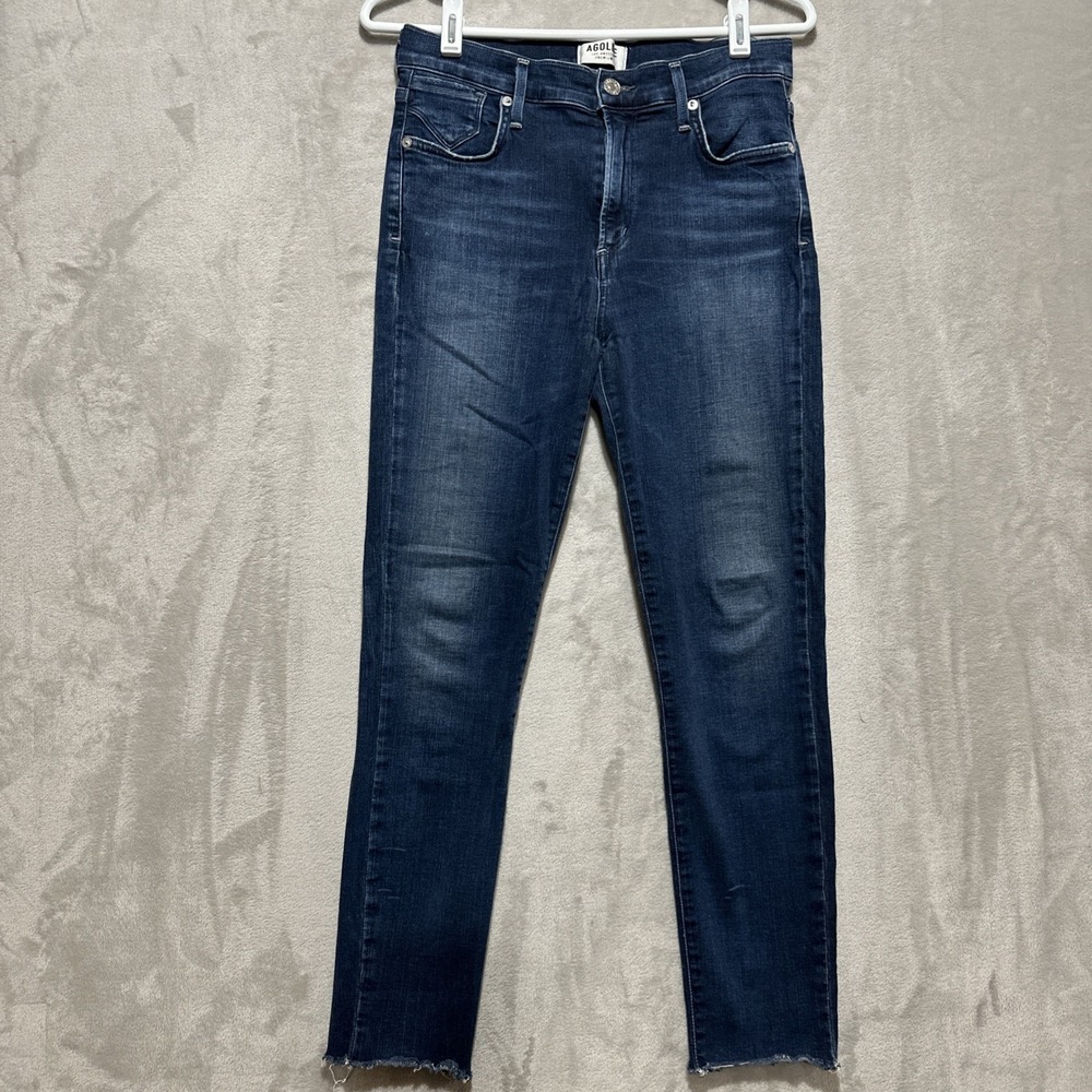 AGOLDE Premium Sophie Crop Raw Hem Denim Jeans Women's 28 Blue‎ Slim 5 Pockets